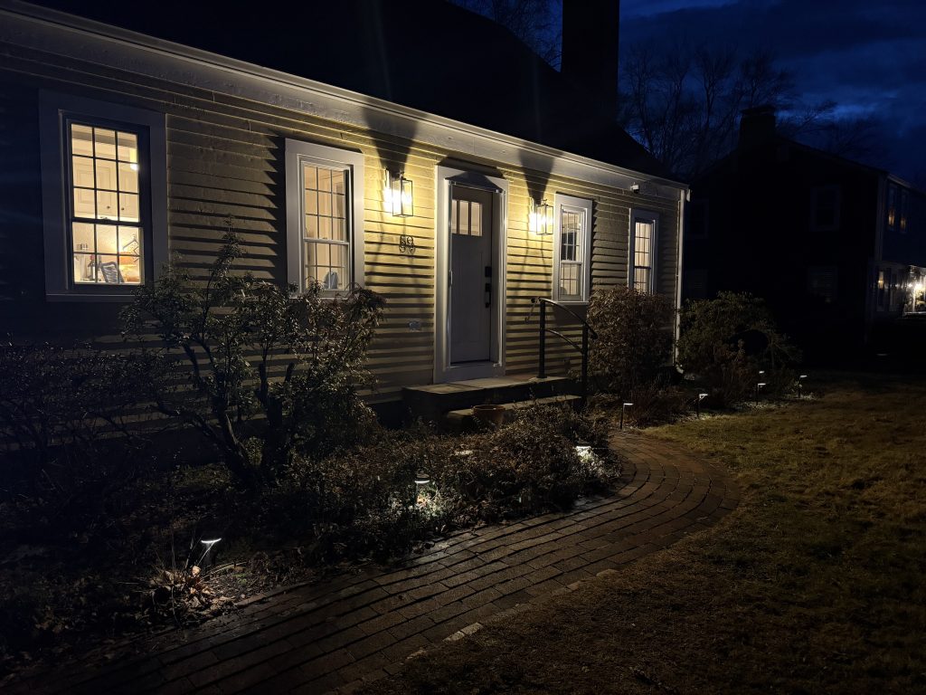 Front of house at night